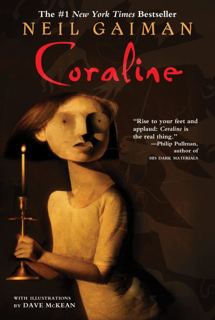 Celebrating Neil Gaiman: A Muse of Creativity. 'Coraline' book cover with a little girl holding a candle.