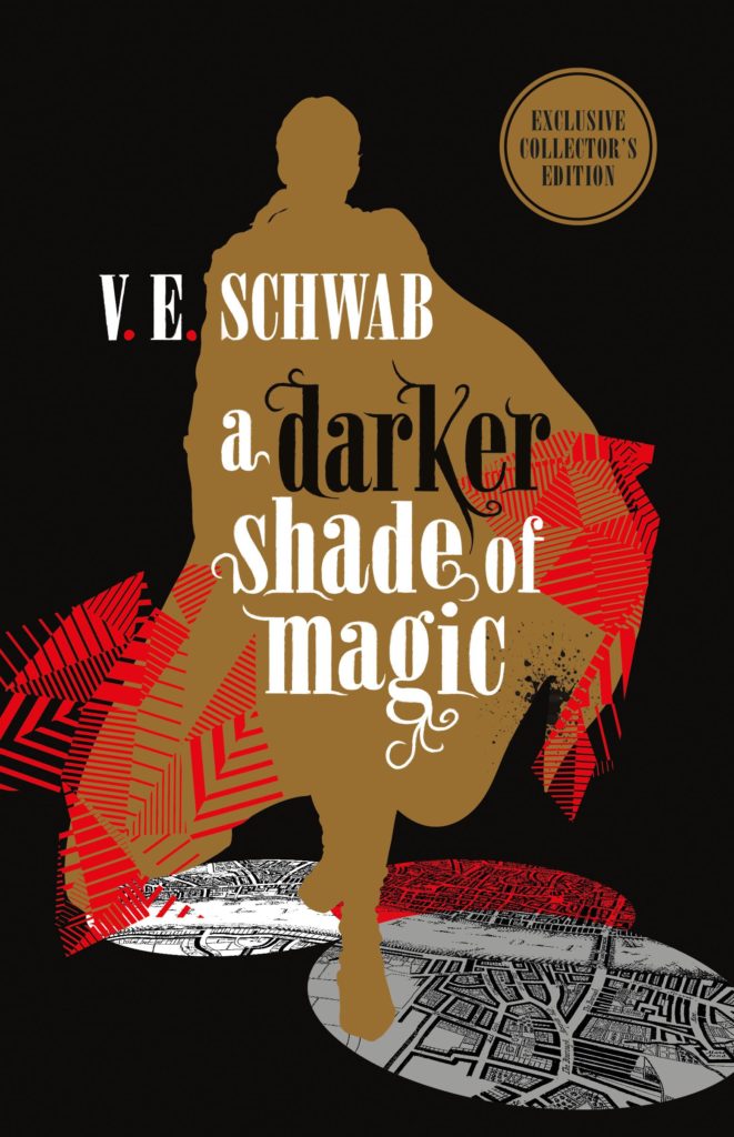 Inviting Authors for Christmas Dinner. 'A Darker Shade of Magic' book cover with a silhouette of a person walking down a road