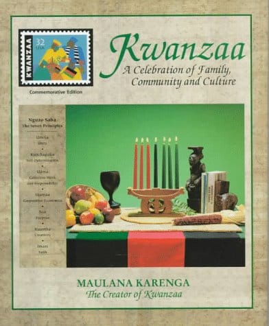 'Kwanzaa: A Celebration of Family, Community and Culture' book cover with a Kinara on the cover.