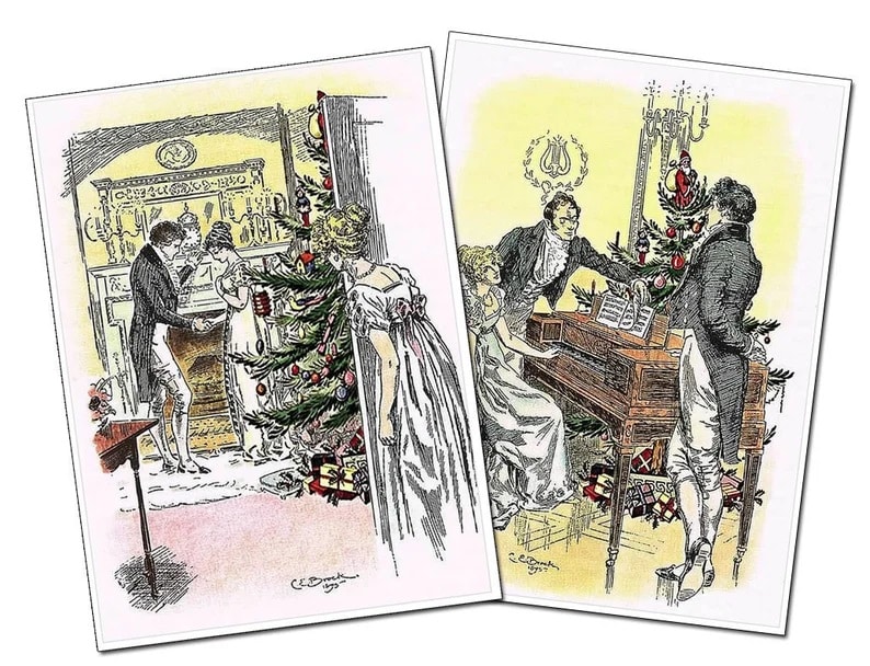 12 Bookish Christmas Cards That Are Truly Be-yule-tiful. 'Pride and Prejudice' christmas card with original illustrations.