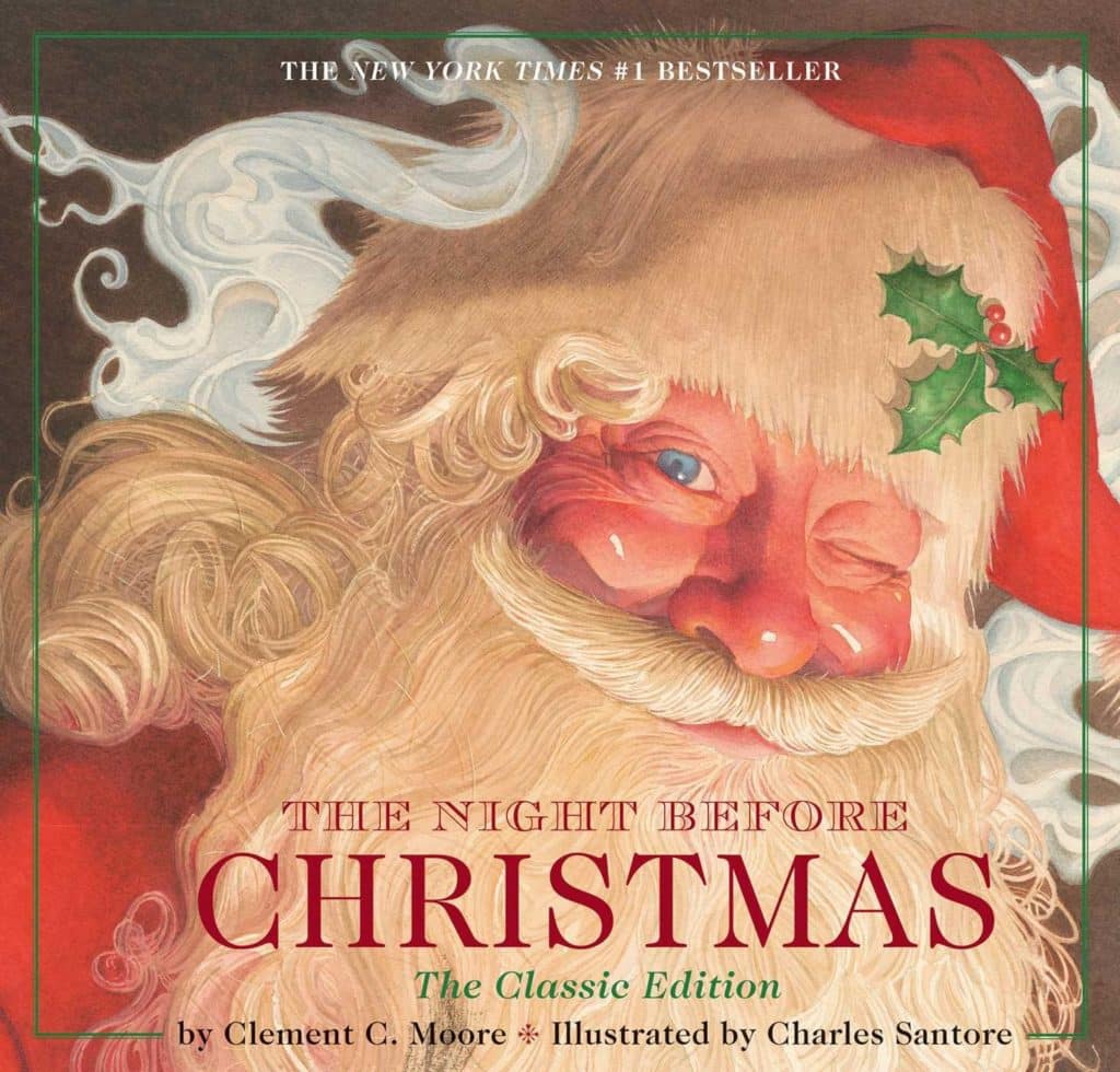 Inviting Authors for Christmas Dinner. 'The Night Before Christmas' book cover with Santa smiling on it.