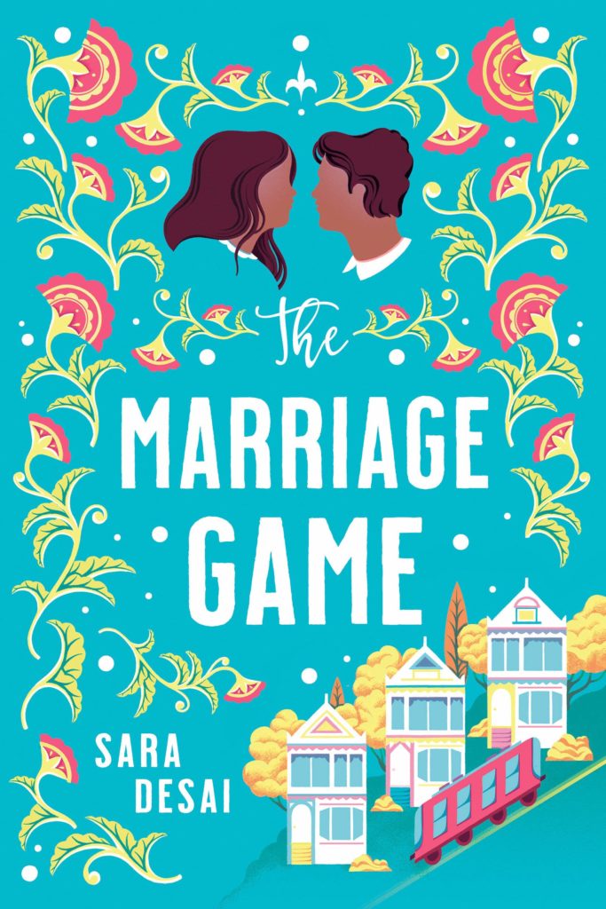The Marriage Game-- book cover two people above 3 buildings