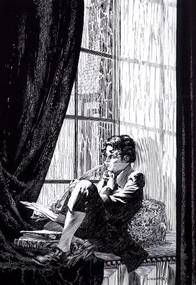 7 Introverts in Fiction. Victor Frankenstein from 'Frankenstein' looking out the window while it rains.