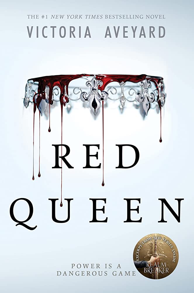 The cover for 'Red Queen' depicting a bloody crown upside-down.