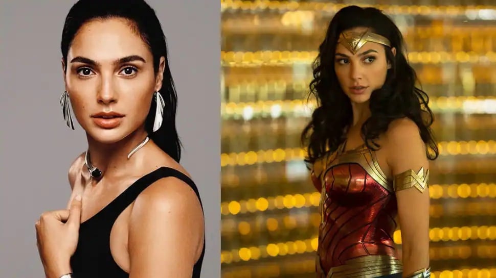 Gal Gadot as Wonder Woman side by side of actress and Wonder Woman
