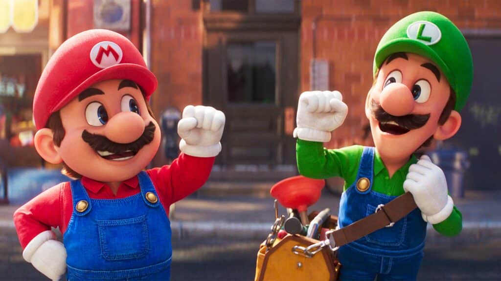 Mario and Luigi cheering each other on in Nintendo's 'Super Mario Bros.'