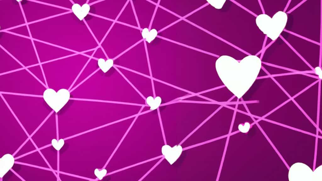 purple-background-woth-white-hearts-interconnectied-with-many-lines
