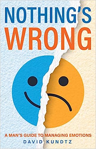 men's-mental-health-book-cover-david-kundtz-background-is-half-blue-and-half-yellow-a-blue-smiley-face-that-is-torn-on-the-left-to-reveal-a-yellow-sad-face.
