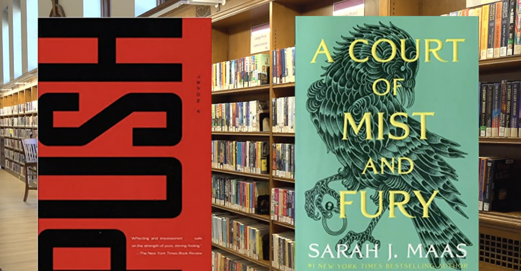 two-book-covers-in-front-of-a-school-library