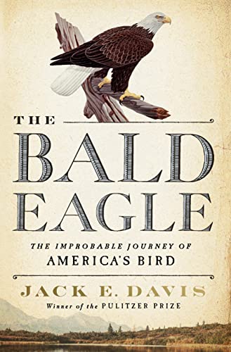 the-bald-eagle-the-improbable-journey-of-america's-bird-by-jack-e-davis-book-cover-with-bald-eagle-standing-on-branch