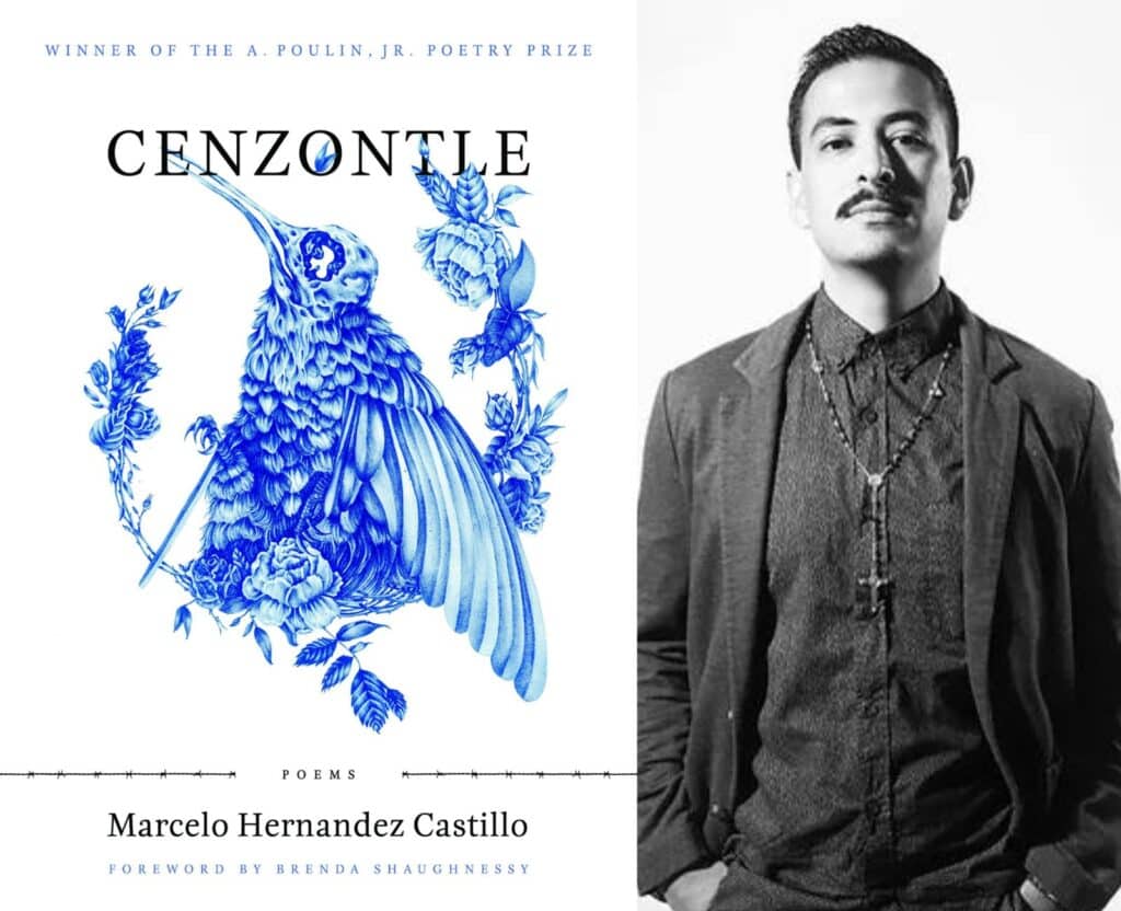 cenzontle-by-marcelo-hernandez-castillo-book-cover-and-portrait-of-marcelo-hernandez-castillo-lgbtq+-queer-poetry