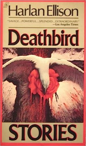 deathbird-stories-writer-harlan-ellison-fiction-book-cover-speculative-fiction-bird-on-tree-with-beige-background-and-red-frame-tech