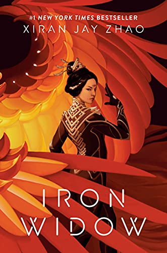 iron-widow-book-cover-woman-surrounded-by red-yellow-and-orange-wings