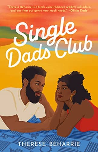 single-dads-club-book-cover-man-and-woman-laying-on-blanket-on-a-beach-