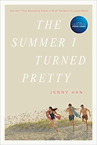 the-summer-i-turned-pretty-book-cover-jenny-han-three-teenagers-running-on-the-beach-with-towels-and-wearing-bathing-suits