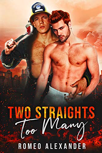 two-straits-too-many-gay-firefighter-book-cover-two-men-on-city-background