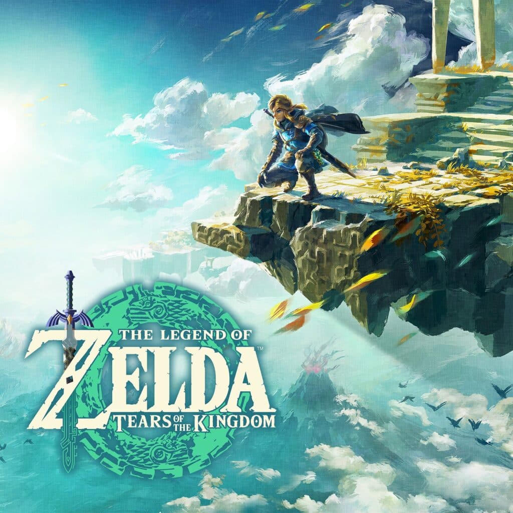 the-legend-of-zelda-tears-of-the-kingdom-video-game-link-crouched-on-a-sky-island-switcch-book-adaptations