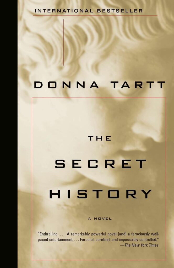 most-popular-books-published-each-year-in-the-90s-the-secret-history-book-cover-blurry-statue-closeup-with-sharp-text