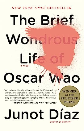 the-brief-wondrous-life-of-oscar-wao-book-cover-cream-background-black-text-red-painted-silhouette-of-mans-head-writers-on-writing