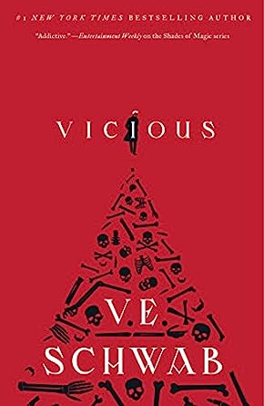 vicious-ve-schwab-book-cover-red-background-woman-standing-at-the-top-of-a-triangle-of-bones-bookstr-book-club