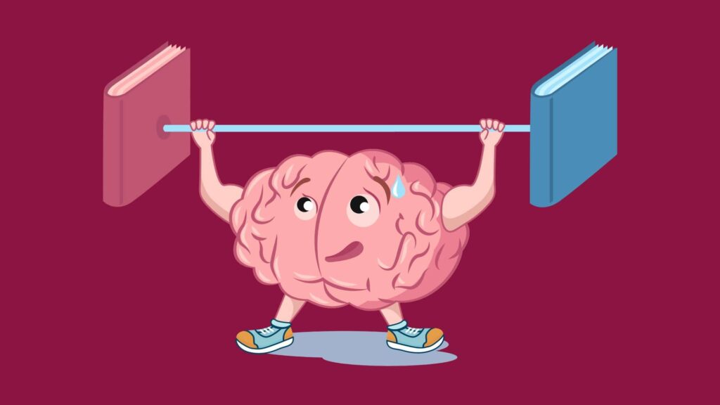 dark-red-background-with-a-cartoon-brain-lifiting-a-dumbell-with-two-books-acting-as-weights